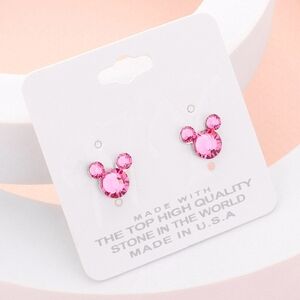 Pink Mouse Rhinestone Crystal Stud Earrings Statement Jewelry